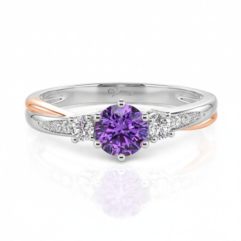 Jeulia Classic Two Tone Twist Three Stone Round Engagement Ring