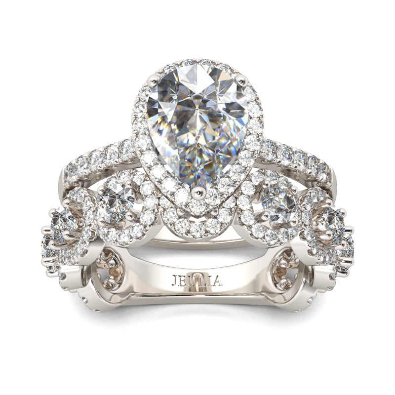 Vintage Halo Pear Cut Wedding Ring Sets in Sterling Silver