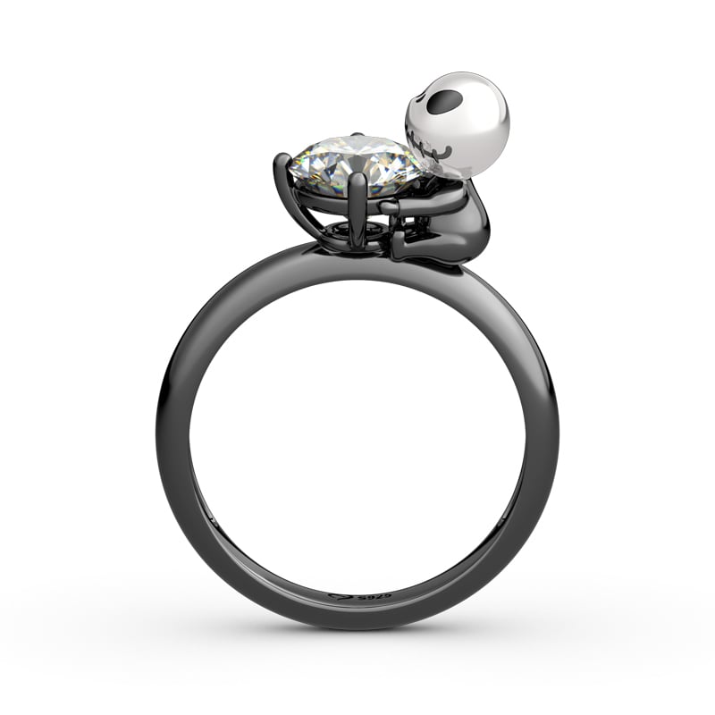 Unique Black Skull Round Cut Rings in Sterling Silver - Hug Me Collection