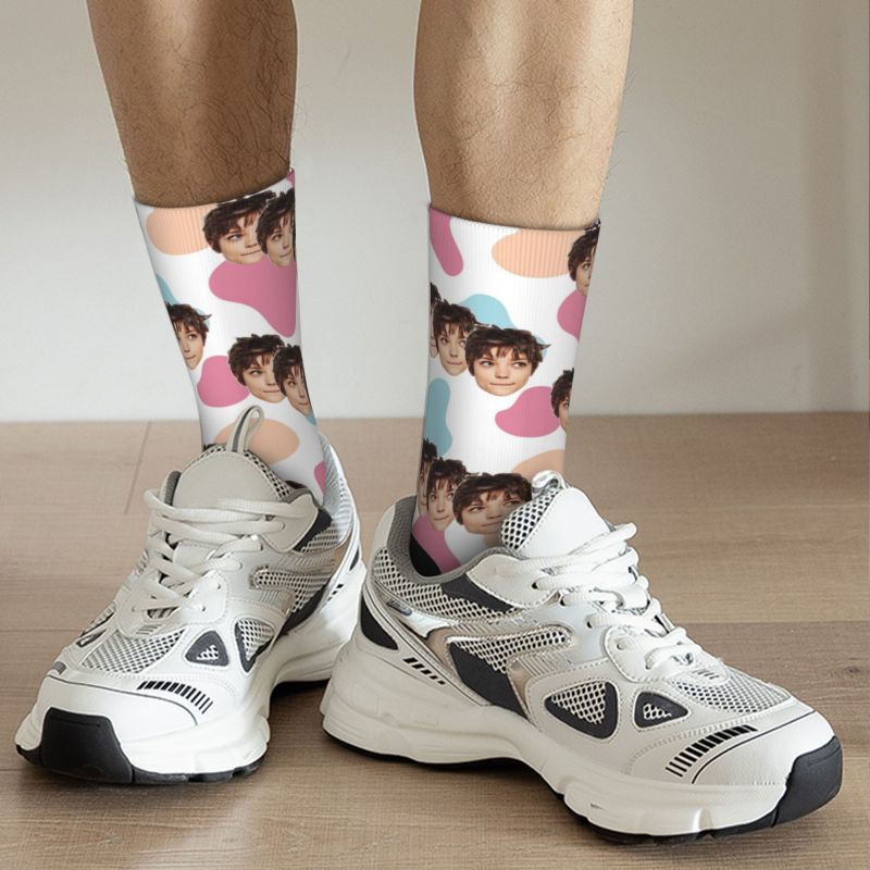 Custom Socks Colorful Cow Pattern Print Funny Three Face Photos