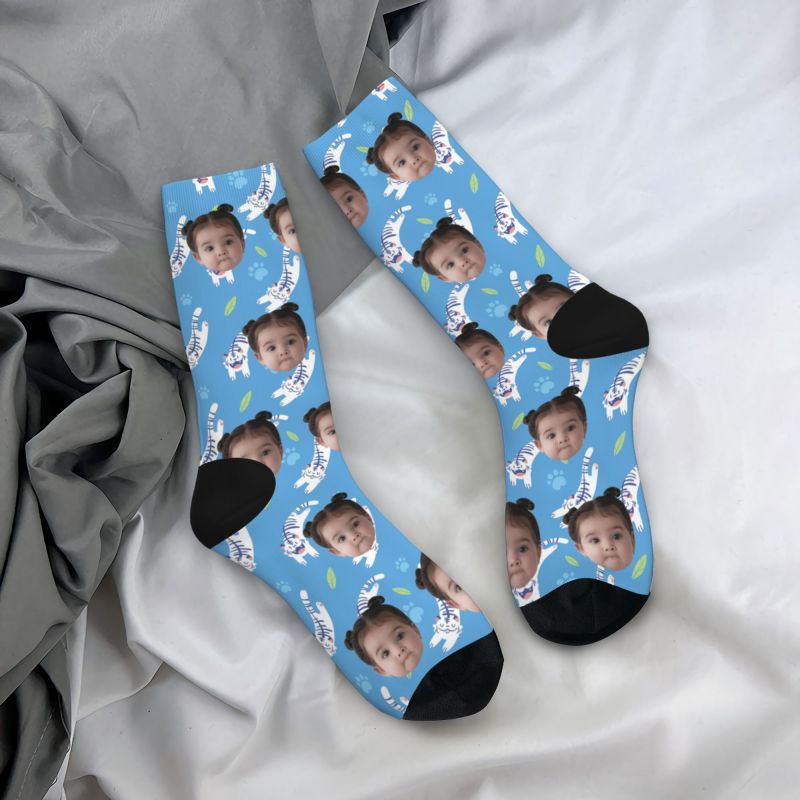 Calcetines faciales personalizados impresos con fotos infantiles para padre