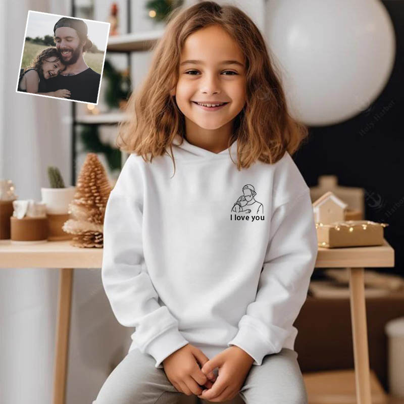 Personalized Kids Embroidered Hoodie Custom Outline Drawing Warm Gift For Kids