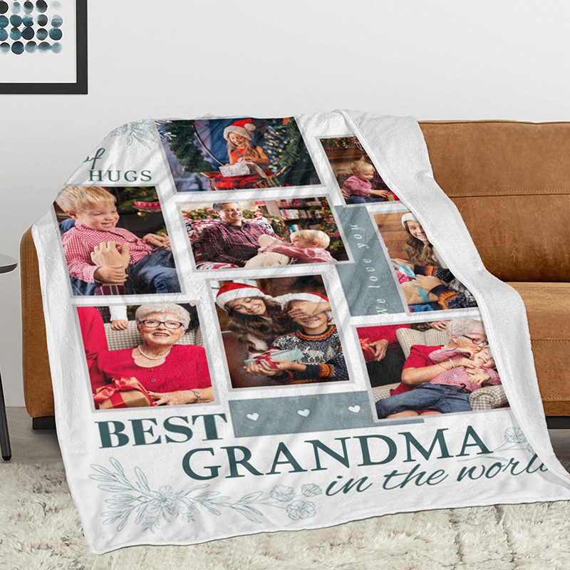 Personalized Photo Blanket with Leaves Pattern Simple Gift for Family