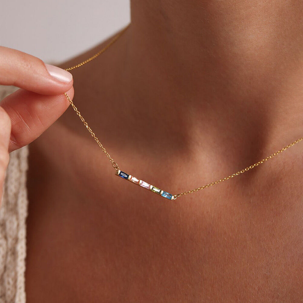 Personalized Birthstone Necklace Family Birthstone Baguette Birthstone Jewelry for Mother