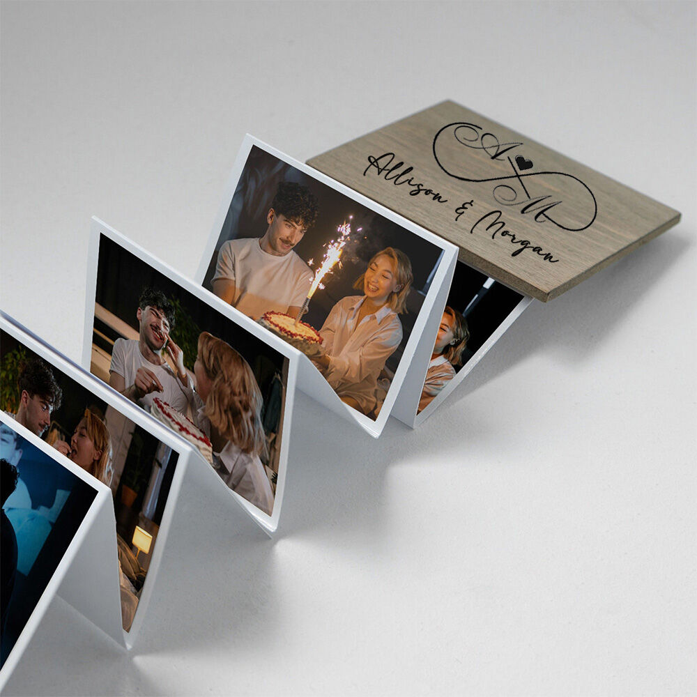 "Infinite Cycle of Love" Personlig träfotolåda Par Sweet Photo Album för jubileum