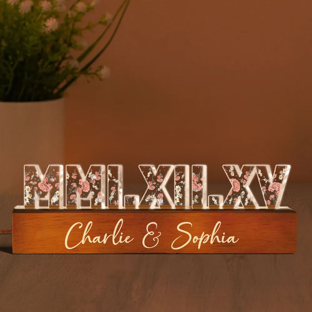 Personalized Name Night Light with Custom Birthflower Beautiful Gift for Couples