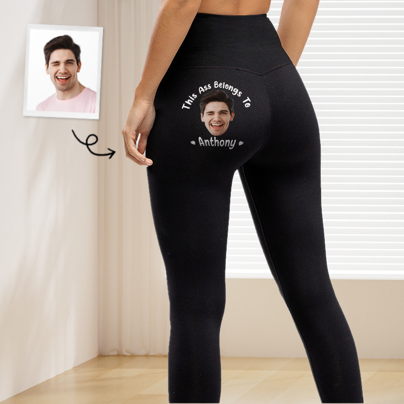 Leggings personalizzati Questo appartiene a te Foto personalizzata Design divertente Regalo per la moglie innamorata
