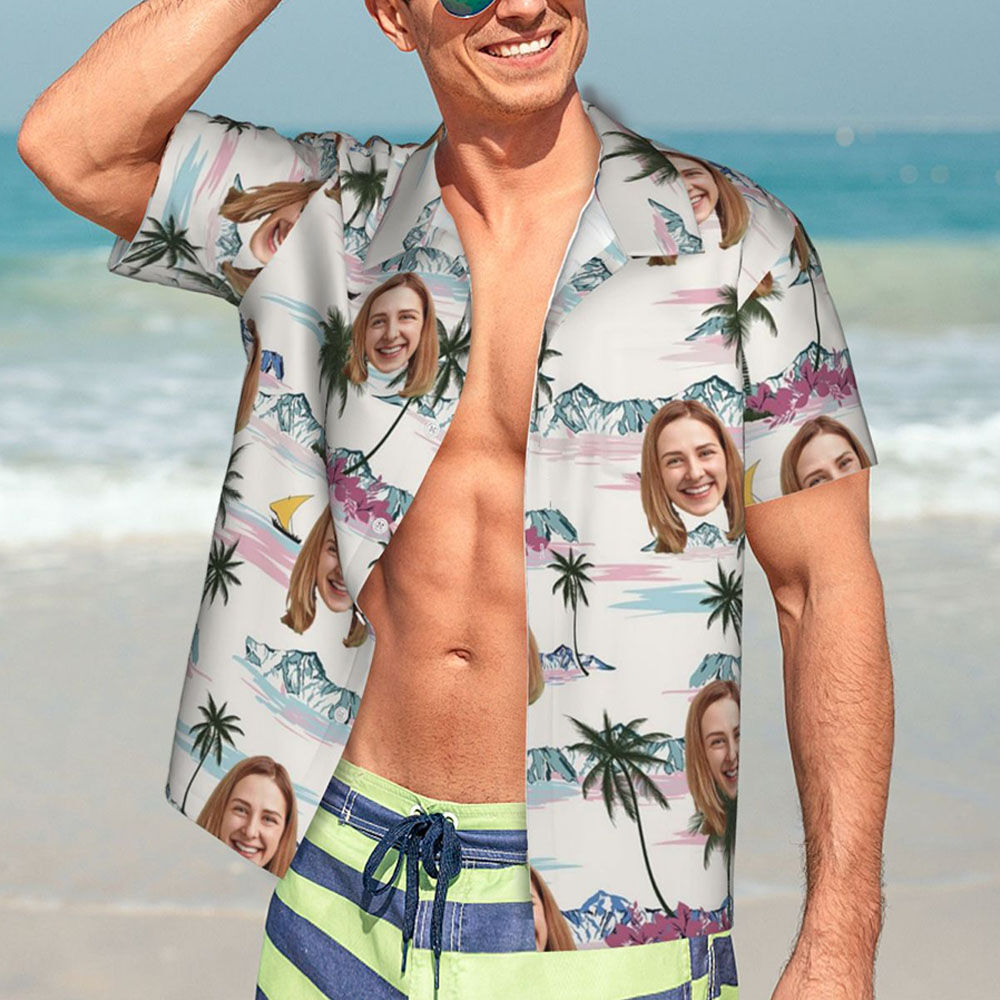 Personalized Hawaiian Shirts with Custom Photos for Couples Beach Vacation Gifts