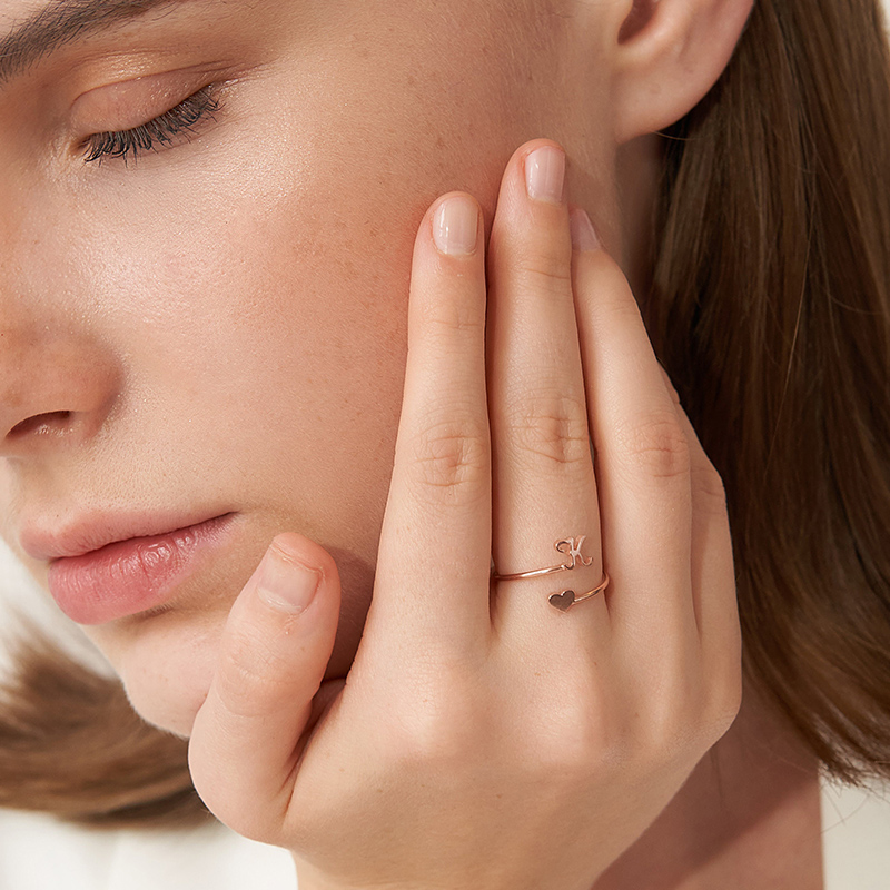 Personalized Ring with Customized Letters and Heart Exquisite Gift for Her