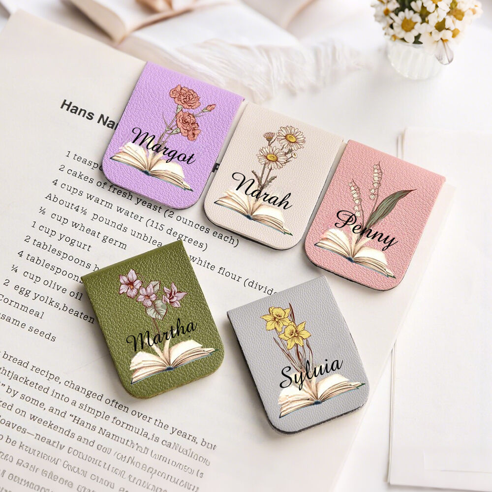 Custom Leather Magnetic Bookmark Book Accessories Birthday Flower Print Gifts for Readers