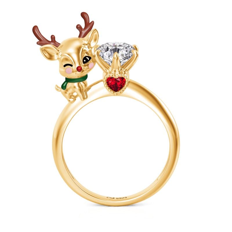 Jeulia Hug Me Gold Reindeer Fashion Ring Sterling Silver