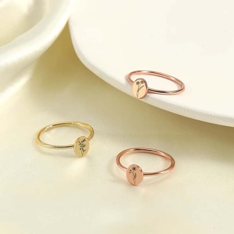 Gepersonaliseerde Geboortebloem Ovaal Ring