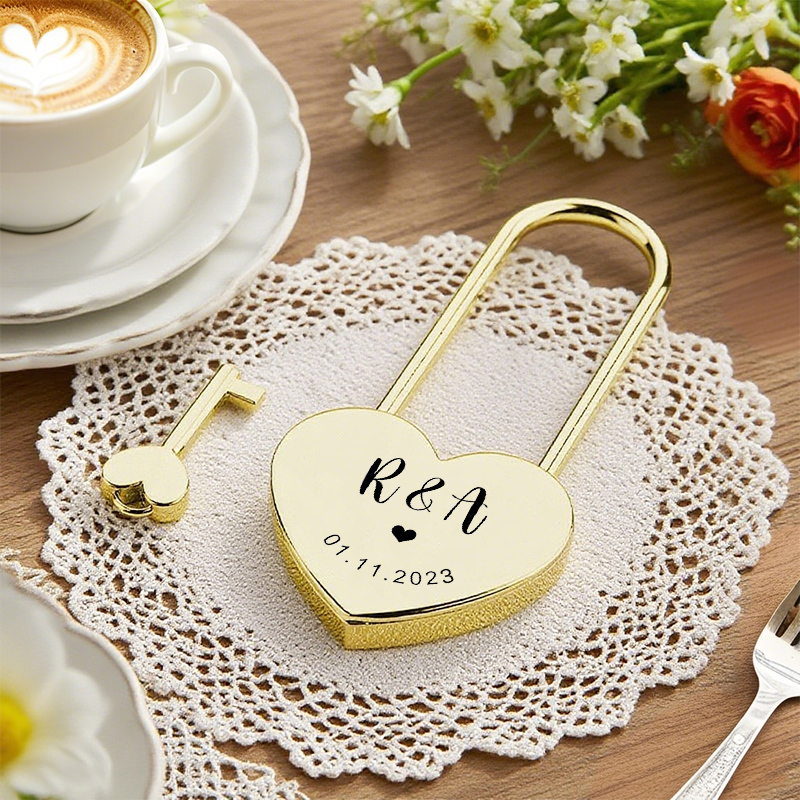 Personalized Heart Lock Love Padlock Custom Initials Elegant Design Anniversary Gift for Couple