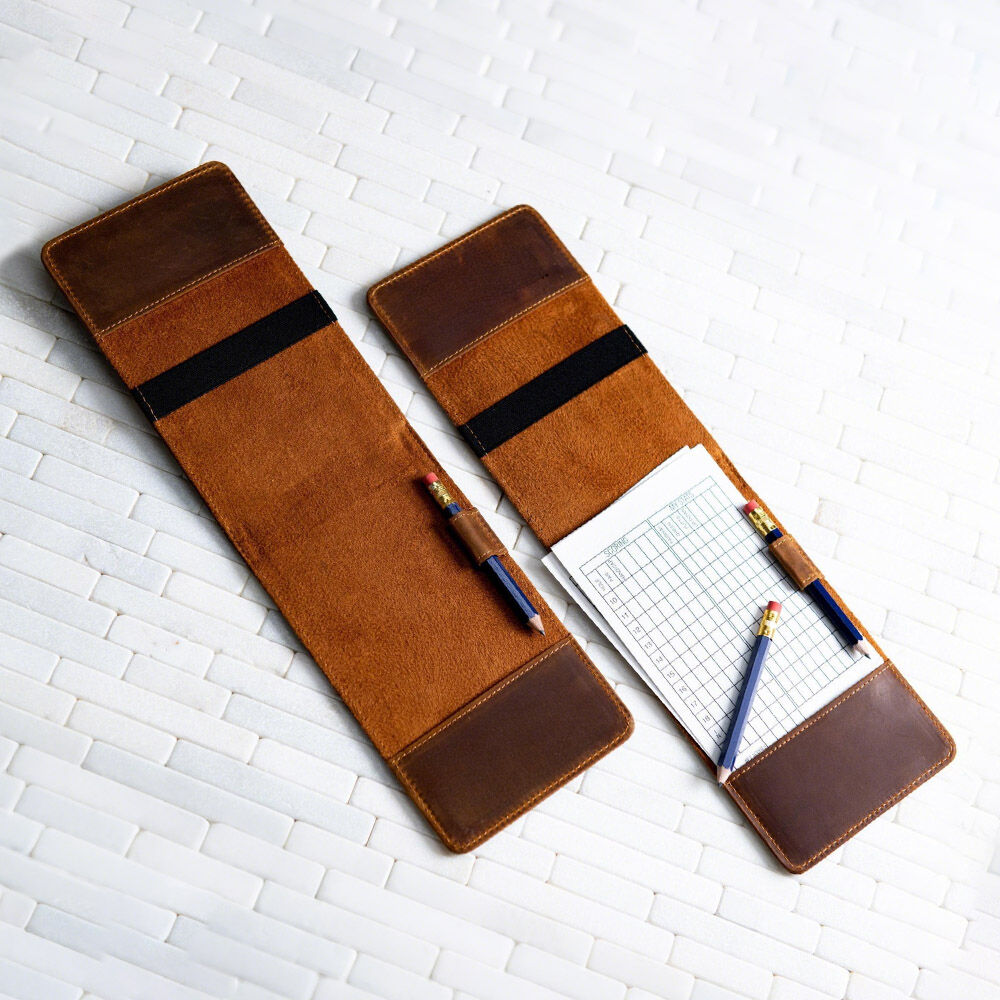 Custom Golf Scorecard Holder Engraved Text Leather Waterproof Yardage Book Cover Gift for Golfers
