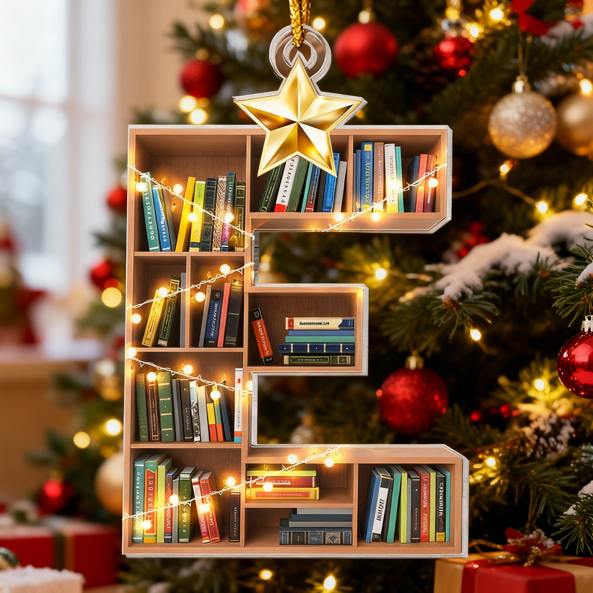 Personalisierte Alphabet-Bücherregal-Weihnachtsornamente CGeschenk für Buchliebhaber