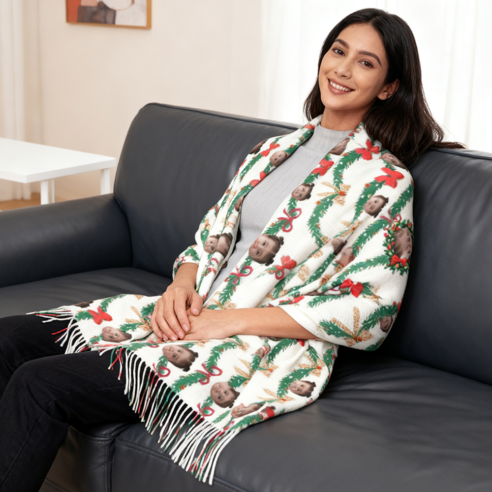 カスタマイズ 写真入れ 顔写真 スカーフ ストール 大判 クリスマス柄