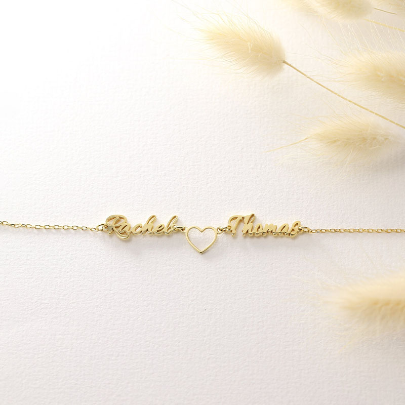 Personalized Double Name and Heart Bracelet for Wife