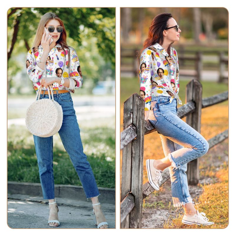 Personalized Pajamas Custom Photo Cake Celebration Party Cute Pattern Design Birthday Gift for Family