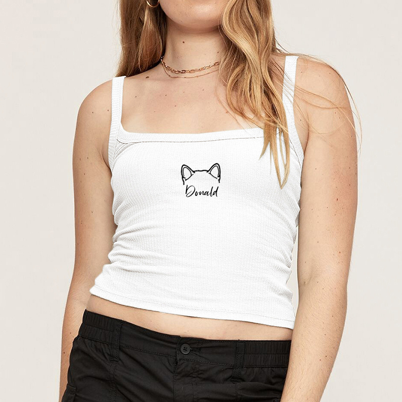 Personalized Tank Top Embroidered Camisole Custom Dog Ear Outline Design Perfect Gift for Her