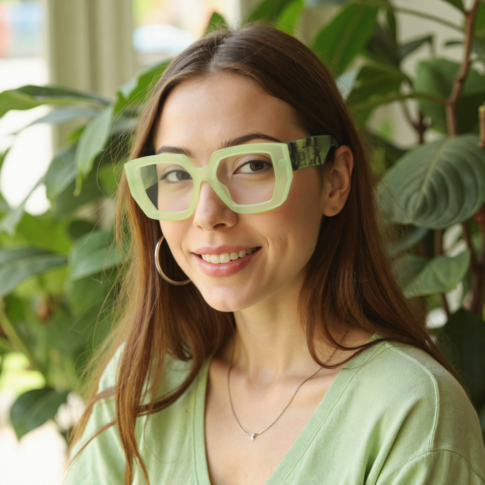 Ceolin Geometric Green Glasses
