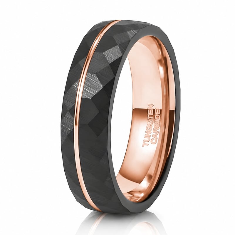 Jeulia Two Tone Hammered Tungsten Steel Men's Band