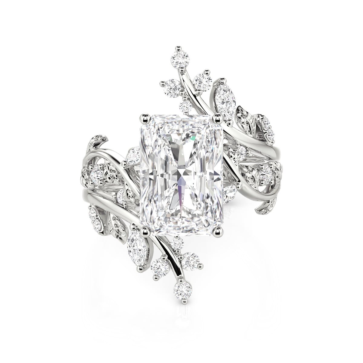 Jeulia Bypass Leaf Vine Radiant Cut Bridal Ring Set