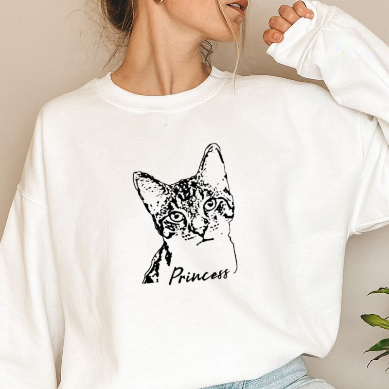 Personalized Sweatshirt with Custom Pet Sketch Picture and Name for Pet-loving Mom