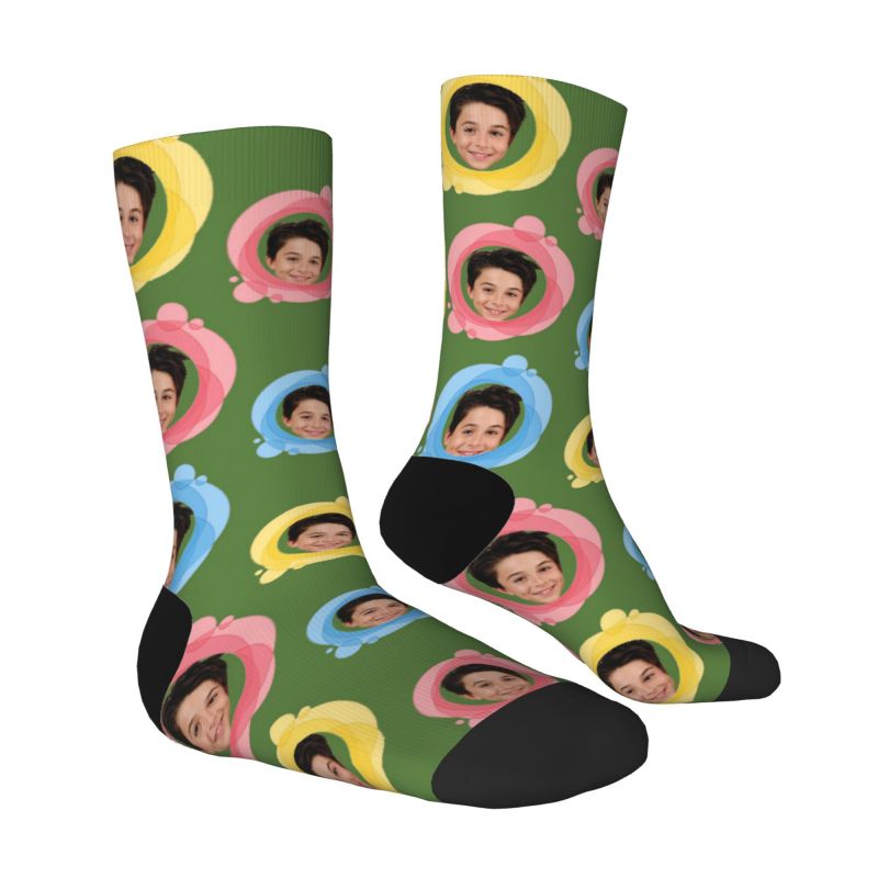 Customized Face Socks Add Photos in Colorful Circle Gifts for Dad