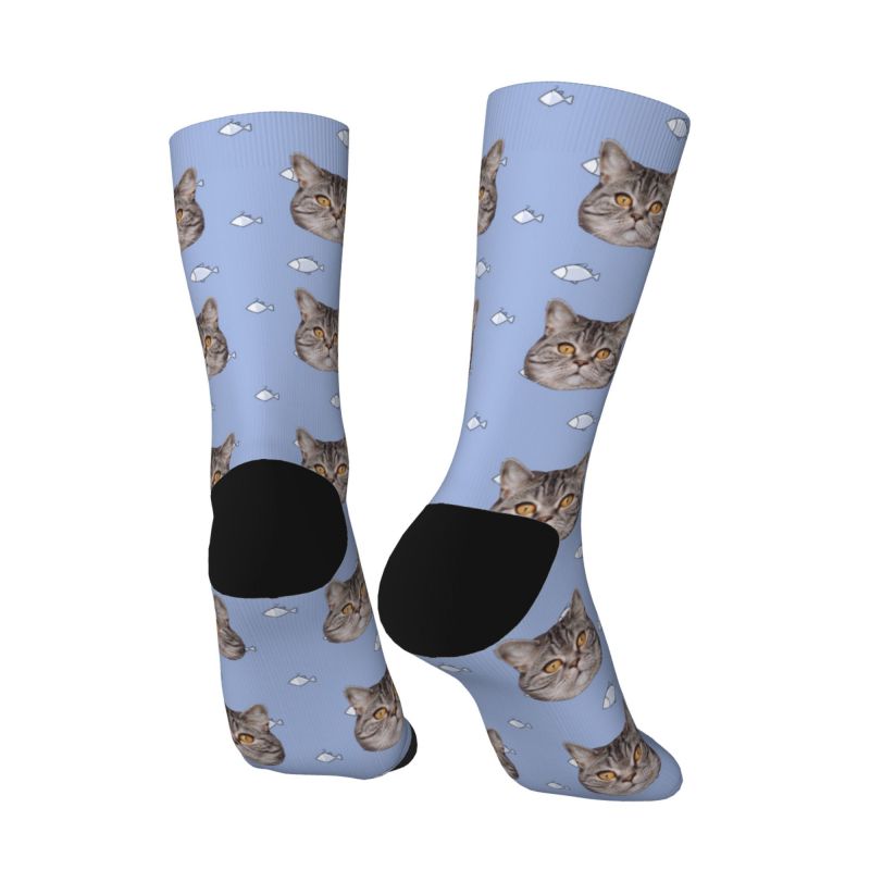 "Cat Eats Little Fish" Customized Face Socks Can Add Photos