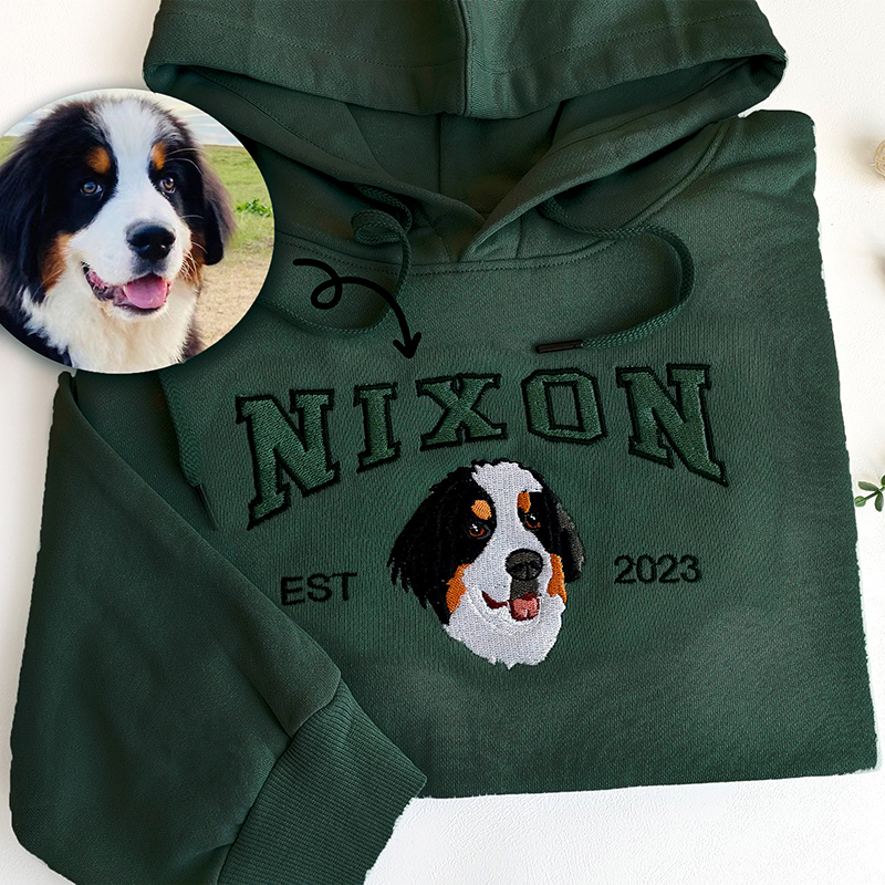 Personalized Hoodie Embroidered Custom Pet Head Photo and Name Attractive Gift for Pet Lovers