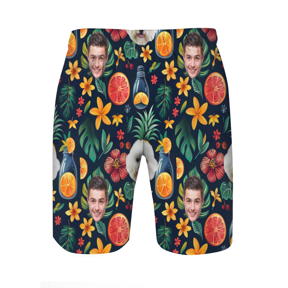 Gepersonaliseerde strandshort voor heren met schattig oranje patroon grappig cadeau voor broer