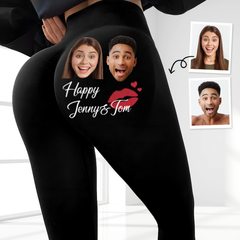 Personalized Leggings Happy Couples Custom Photo Kiss Design Attractive Gift for Her Lovers