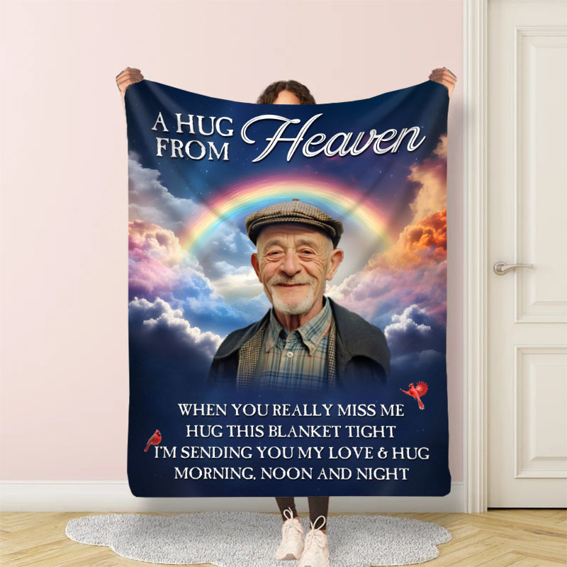 Personalized Picture Blanket with Rainbow Pattern Beautiful Present for Family
