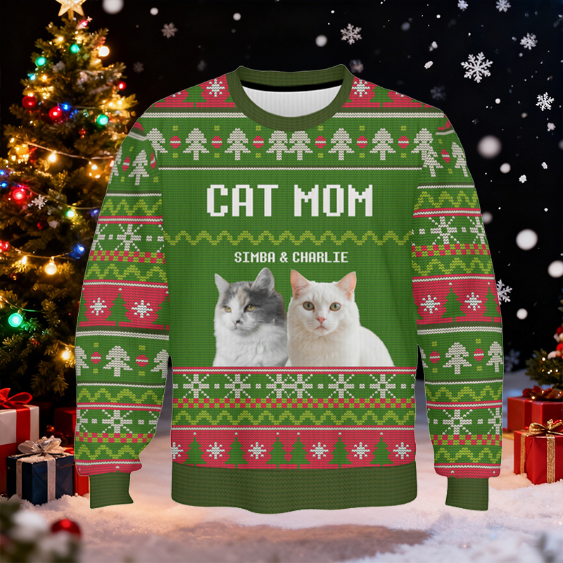 Personalized Ugly Sweater Unisex Custom Pet Photos Festive Green Design Perfect Christmas Gift for Pet Lovers