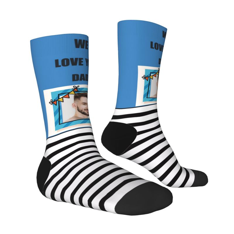 « Chaussettes personnalisées à rayures avec photo « We Love You Dad