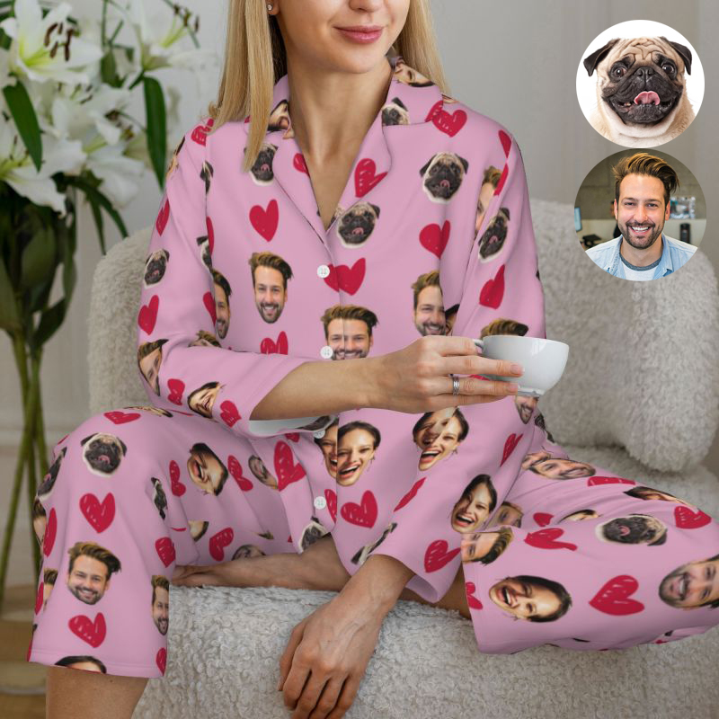 Pyjama personnalisé Photos personnalisées de vos proches Conception de cœur chaleureux Cadeau parfait pour les couples