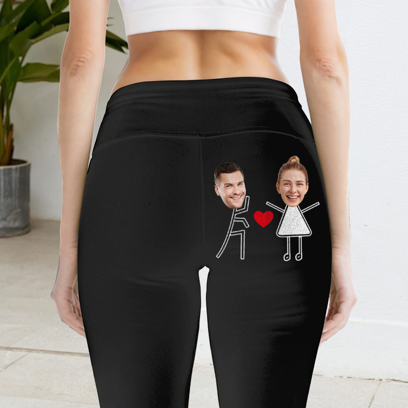 Personalized Leggings Custom Couple Head Photo Love Launch Funny Design Gift for Her Lovers