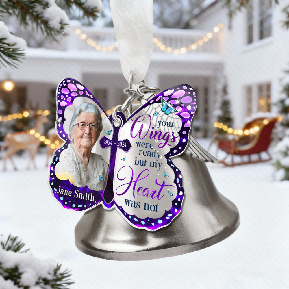 Personalized Picture Bell Ornament with Custom Name Beautiful Gift for Family