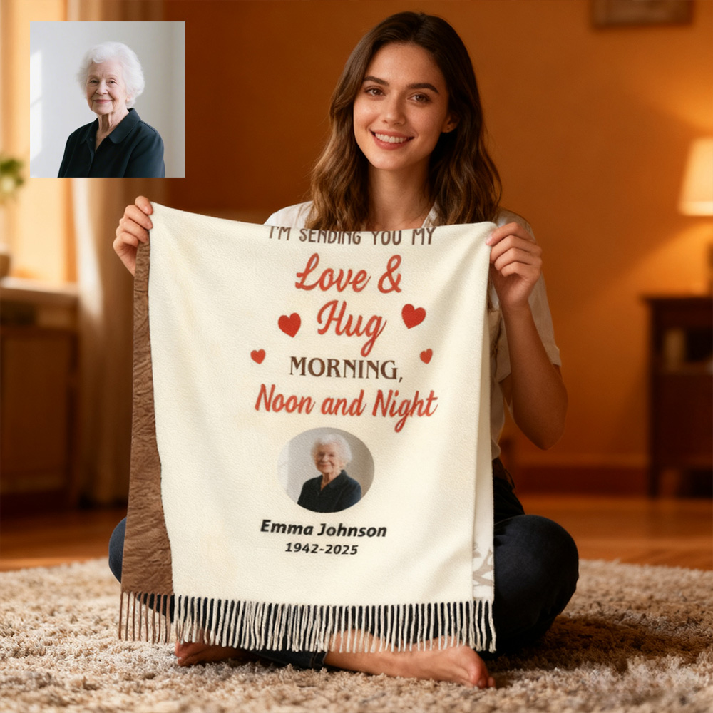 Individuell gestalteter Gedenkschal mit Baum des Lebens-Aufdruck als Erinnerungsgeschenk für Familienmitglieder