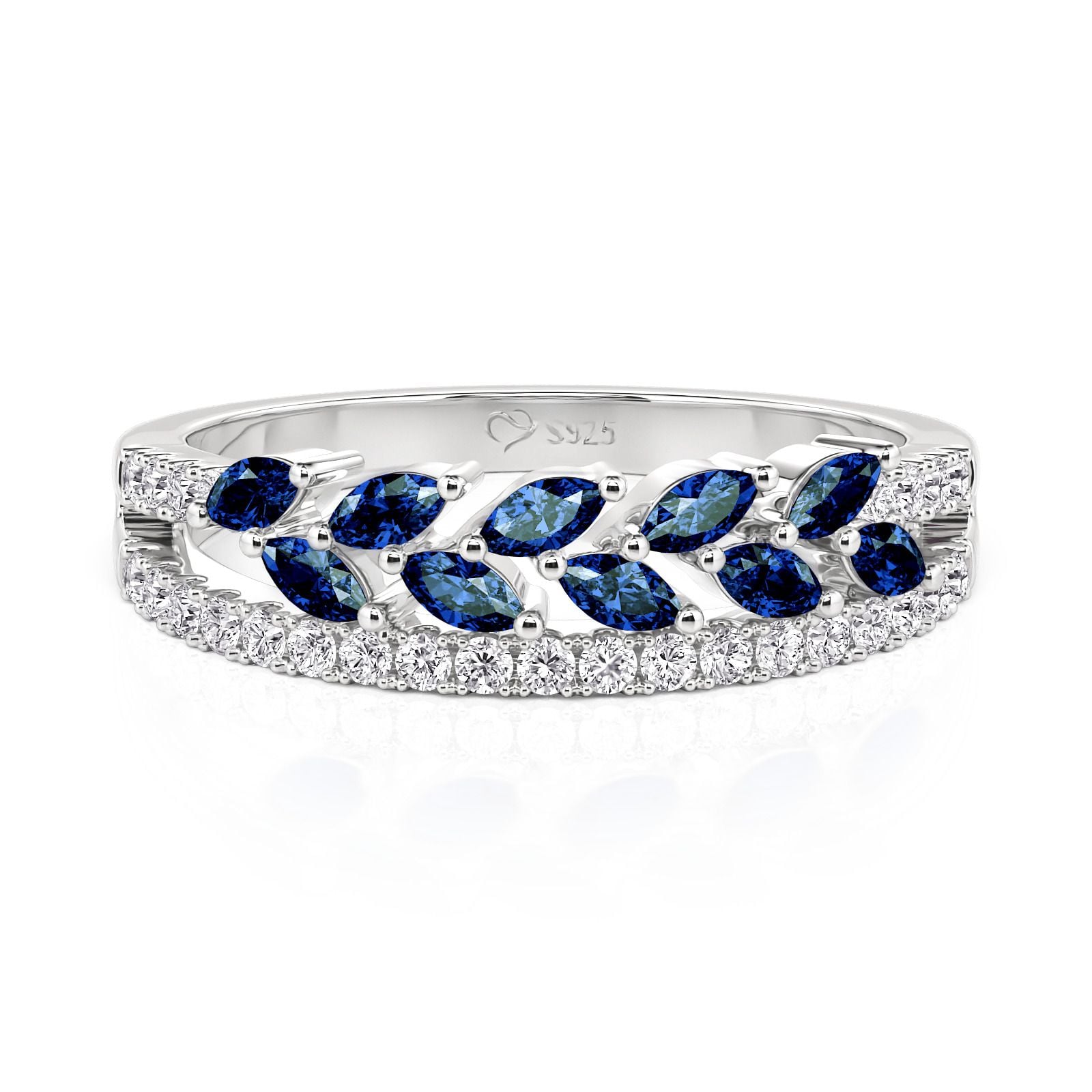 Jeulia Double Row Marquise Leaf Wedding Band Sterling Silver