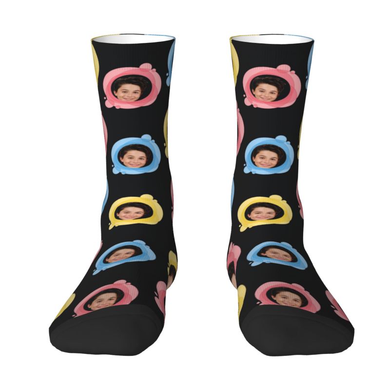 Customized Face Socks Add Photos in Colorful Circle Gifts for Dad