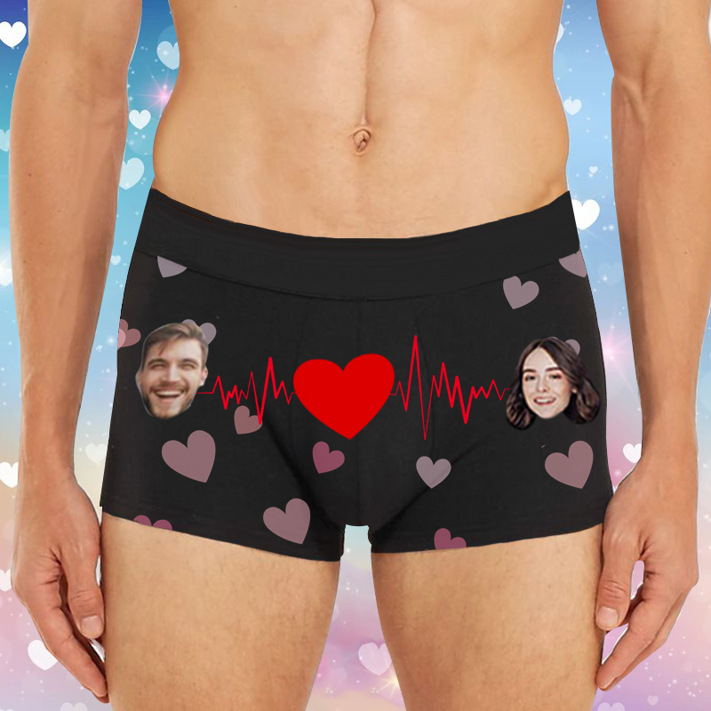 Boxer personnalisé avec photo pour homme avec motif électrocardiographique, cadeau spécial pour lui