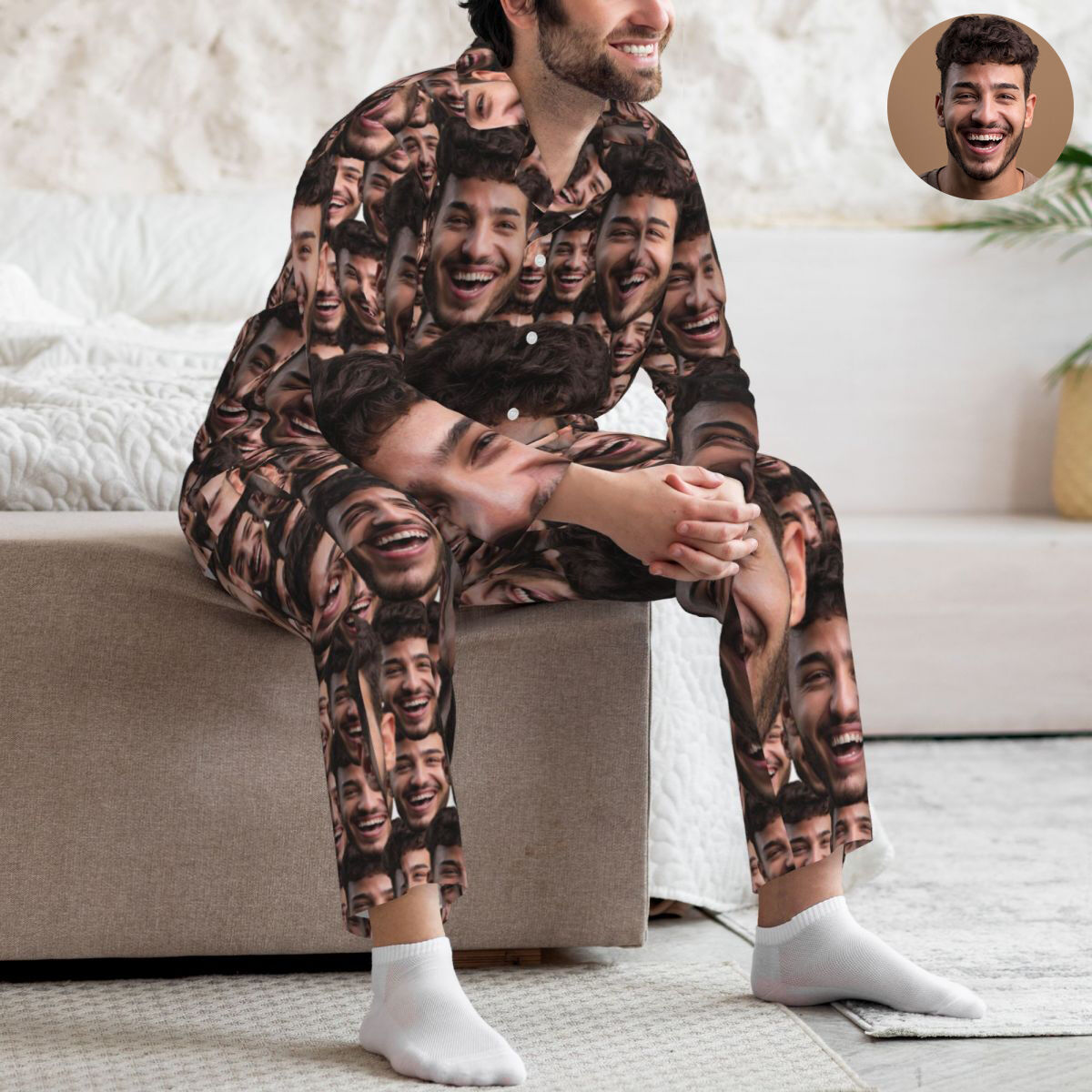 Pigiama personalizzato Foto personalizzata della testa Set completo Disposizione Design Regalo unico e divertente per la persona cara