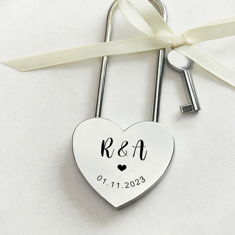 Personalized Heart Lock Love Padlock Custom Initials Elegant Design Anniversary Gift for Couple