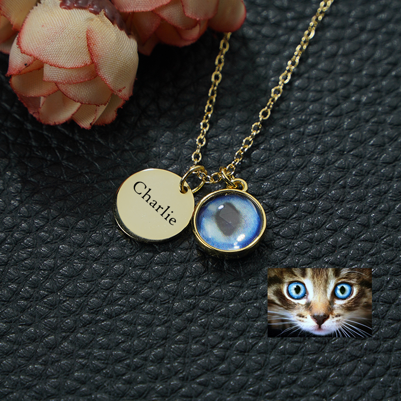 Personalized Pupil Photo Necklace with Name Gift for Pet Lovers