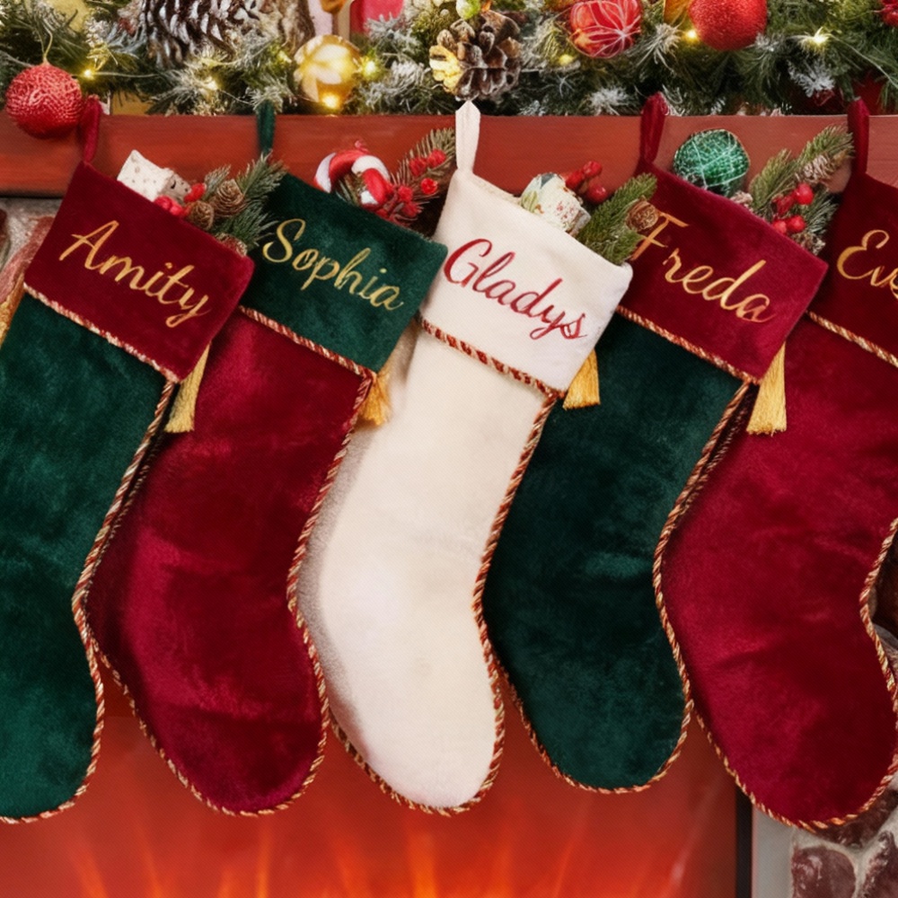 Personalized Velvet Christmas Stockings with Custom Names as Gifts for Your Family