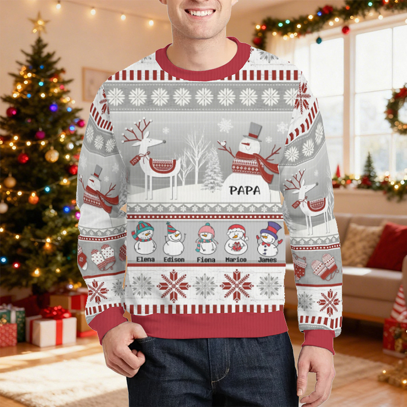 Personalisierter hässliche Weihnachtspullover Unisex Individuell gestalteter Pullover für Kinder mit niedlichem Schneemann-Design Kreatives Weihnachtsgeschenk für die Familie