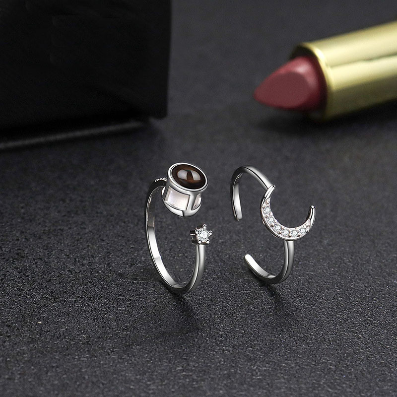 Bague de projection en argent   avec motif de lune Meilleur cadeau de mariage
