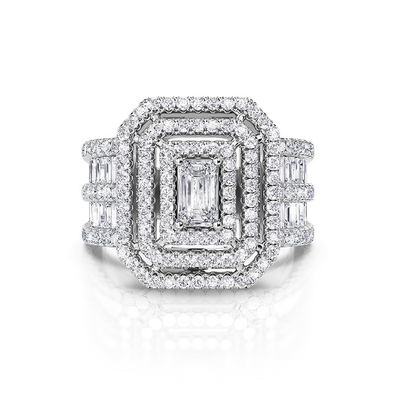 Jeulia Vintage Radiant Multilevel Halo Engagement Ring Sterling Silver
