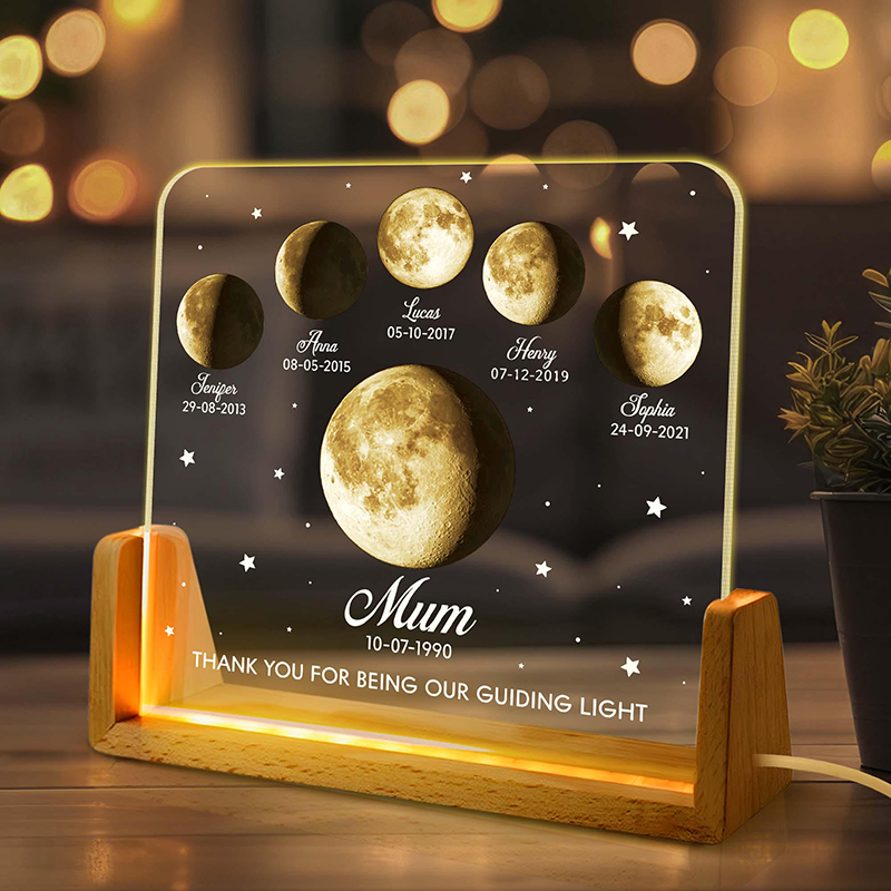 Personalized Moon Phase Picture Lamp with Custom Name Creative Gift for Parents